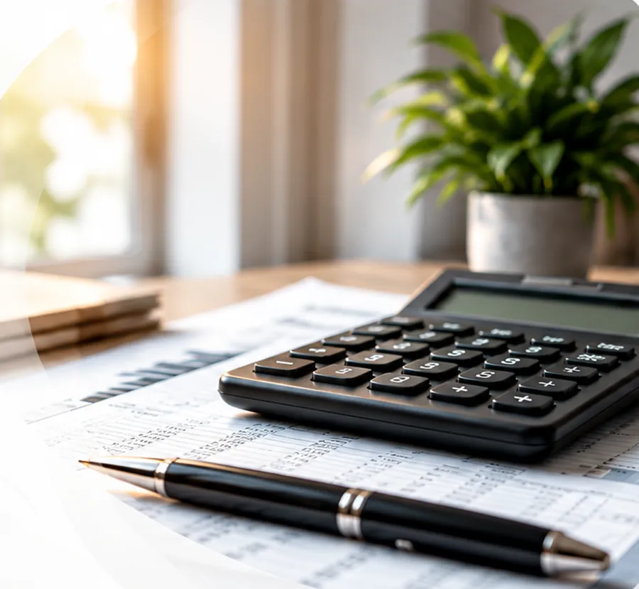 Calculator and financial statements on a desk